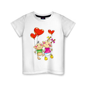 Детская футболка хлопок с принтом МАЛЫШИ С СЕРДЕЧКАМИ в Тюмени, 100% хлопок | круглый вырез горловины, полуприлегающий силуэт, длина до линии бедер | воздушные шары | девочка | дети | детки | детские | карапузы | мальчик | сердечки | сердца | шарики