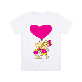 Детская футболка хлопок с принтом ДЕТИ С СЕРДЕЧКОМ в Тюмени, 100% хлопок | круглый вырез горловины, полуприлегающий силуэт, длина до линии бедер | воздушные шары | девочка | детки | детские | карапузы | малыши | мальчик | сердечки | сердца | шарики