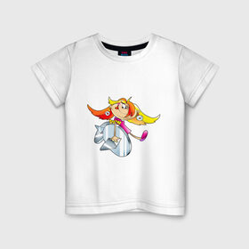 Детская футболка хлопок с принтом ПРИКОЛЬНАЯ в Тюмени, 100% хлопок | круглый вырез горловины, полуприлегающий силуэт, длина до линии бедер | девочка | девчонка | девчушка | детские | кнопки | на кнопке