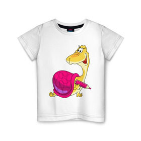 Детская футболка хлопок с принтом ЧЕРЕПАХА С КАРАНДАШОМ в Тюмени, 100% хлопок | круглый вырез горловины, полуприлегающий силуэт, длина до линии бедер | детские | животные | звери | зверушки | черепашка