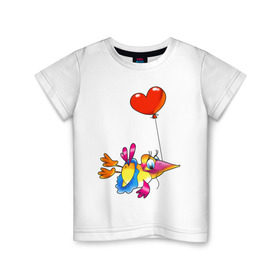 Детская футболка хлопок с принтом ПТИЦА С СЕРДЕЧКОМ в Тюмени, 100% хлопок | круглый вырез горловины, полуприлегающий силуэт, длина до линии бедер | воздушный шарик | детские | животные | звери | зверушки | птичка | сердце