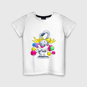 Детская футболка хлопок с принтом ЗАЯЦ С ШАРИКАМИ в Тюмени, 100% хлопок | круглый вырез горловины, полуприлегающий силуэт, длина до линии бедер | Тематика изображения на принте: зайчик | заяц | зверята | картинки | милые