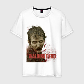Мужская футболка хлопок с принтом Walking dead зомби в Тюмени, 100% хлопок | прямой крой, круглый вырез горловины, длина до линии бедер, слегка спущенное плечо. | 
