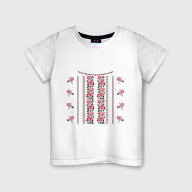 Детская футболка хлопок с принтом Украинский узор - розочки в Тюмени, 100% хлопок | круглый вырез горловины, полуприлегающий силуэт, длина до линии бедер | национальная одежда | одежда | орнамент | узор | украина | украинский узор