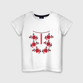 Детская футболка хлопок с принтом Украинский узор - розы в Тюмени, 100% хлопок | круглый вырез горловины, полуприлегающий силуэт, длина до линии бедер | национальная одежда | одежда | орнамент | узор | украина | украинский узор