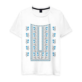Мужская футболка хлопок с принтом Украинские узоры в Тюмени, 100% хлопок | прямой крой, круглый вырез горловины, длина до линии бедер, слегка спущенное плечо. | Тематика изображения на принте: национальная одежда | одежда | орнамент | узор | украина | украинский узор