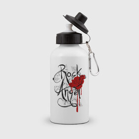 Бутылка спортивная с принтом Rock angel red rose в Тюмени, металл | емкость — 500 мл, в комплекте две пластиковые крышки и карабин для крепления | rock | rock angel | красная роза | роза | рок | рок музыка