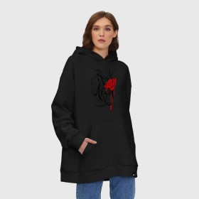 Худи SuperOversize хлопок с принтом Rock angel red rose в Тюмени, 70% хлопок, 30% полиэстер, мягкий начес внутри | карман-кенгуру, эластичная резинка на манжетах и по нижней кромке, двухслойный капюшон
 | rock | rock angel | красная роза | роза | рок | рок музыка