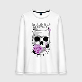 Мужской лонгслив хлопок с принтом Skull with rose в Тюмени, 100% хлопок |  | rock | rose | роза | рок | рок музыка | череп