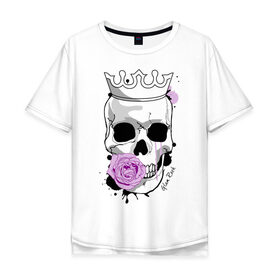 Мужская футболка хлопок Oversize с принтом Skull with rose в Тюмени, 100% хлопок | свободный крой, круглый ворот, “спинка” длиннее передней части | rock | rose | роза | рок | рок музыка | череп