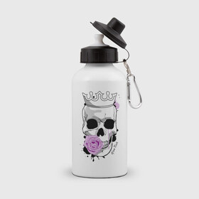 Бутылка спортивная с принтом Skull with rose в Тюмени, металл | емкость — 500 мл, в комплекте две пластиковые крышки и карабин для крепления | rock | rose | роза | рок | рок музыка | череп