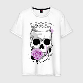 Мужская футболка хлопок с принтом Skull with rose в Тюмени, 100% хлопок | прямой крой, круглый вырез горловины, длина до линии бедер, слегка спущенное плечо. | rock | rose | роза | рок | рок музыка | череп