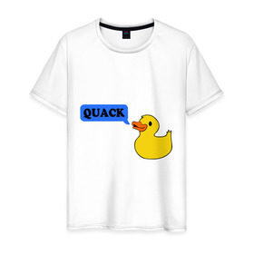 Мужская футболка хлопок с принтом утка говорит quack в Тюмени, 100% хлопок | прямой крой, круглый вырез горловины, длина до линии бедер, слегка спущенное плечо. | животные | зверь | кря | птичка | утенок