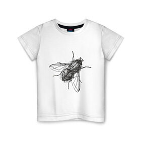 Детская футболка хлопок с принтом Назойливая муха в Тюмени, 100% хлопок | круглый вырез горловины, полуприлегающий силуэт, длина до линии бедер | Тематика изображения на принте: животные | муха | назойливая | назойливая муха | прикольные картинки