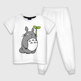 Детская пижама хлопок с принтом TOTORO с листом в Тюмени, 100% хлопок |  брюки и футболка прямого кроя, без карманов, на брюках мягкая резинка на поясе и по низу штанин
 | Тематика изображения на принте: totoro | totoro с листом | аниме | тоторо