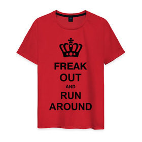 Мужская футболка хлопок с принтом Freak out and run around в Тюмени, 100% хлопок | прямой крой, круглый вырез горловины, длина до линии бедер, слегка спущенное плечо. | freak out | keep calm | run around