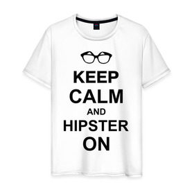 Мужская футболка хлопок с принтом Hipster on в Тюмени, 100% хлопок | прямой крой, круглый вырез горловины, длина до линии бедер, слегка спущенное плечо. | 