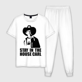 Мужская пижама хлопок с принтом Walking dead - stay in the house Carl в Тюмени, 100% хлопок | брюки и футболка прямого кроя, без карманов, на брюках мягкая резинка на поясе и по низу штанин
 | зомби