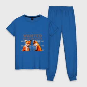 Женская пижама хлопок с принтом Опасный лис в Тюмени, 100% хлопок | брюки и футболка прямого кроя, без карманов, на брюках мягкая резинка на поясе и по низу штанин | лиса