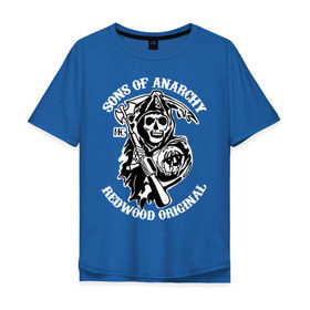 Мужская футболка хлопок Oversize с принтом Sons of anarchy logo в Тюмени, 100% хлопок | свободный крой, круглый ворот, “спинка” длиннее передней части | скелет | сыны анархии