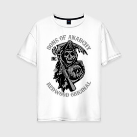 Женская футболка хлопок Oversize с принтом Sons of anarchy logo в Тюмени, 100% хлопок | свободный крой, круглый ворот, спущенный рукав, длина до линии бедер
 | скелет | сыны анархии
