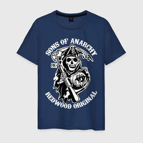 Мужская футболка хлопок с принтом Sons of anarchy logo в Тюмени, 100% хлопок | прямой крой, круглый вырез горловины, длина до линии бедер, слегка спущенное плечо. | скелет | сыны анархии