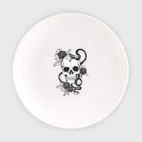 Тарелка с принтом череп роз в Тюмени, фарфор | диаметр - 210 мм
диаметр для нанесения принта - 120 мм | Тематика изображения на принте: скелет