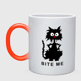Кружка хамелеон с принтом Bite me (черный кот) в Тюмени, керамика | меняет цвет при нагревании, емкость 330 мл | киса | котенок
