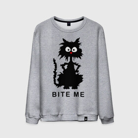 Мужской свитшот хлопок с принтом Bite me (черный кот) в Тюмени, 100% хлопок |  | киса | котенок
