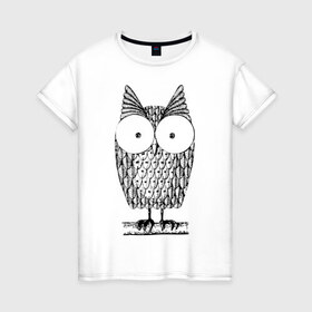 Женская футболка хлопок с принтом Owl grafic в Тюмени, 100% хлопок | прямой крой, круглый вырез горловины, длина до линии бедер, слегка спущенное плечо | сова