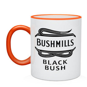 Кружка двухцветная с принтом Bushmills black bush в Тюмени, керамика | объем — 330 мл, диаметр — 80 мм. Цветная ручка и кайма сверху, в некоторых цветах — вся внутренняя часть | club | dj | бушмилс | виски | для барменов | клубные