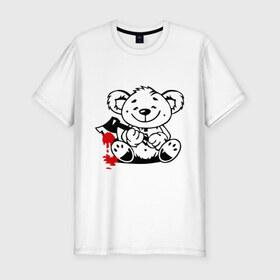 Мужская футболка премиум с принтом Мишка маньяк в Тюмени, 92% хлопок, 8% лайкра | приталенный силуэт, круглый вырез ворота, длина до линии бедра, короткий рукав | животные | кровь | мишка | плюшевый мишка | ужасы