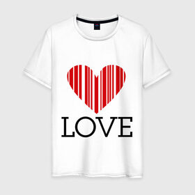 Мужская футболка хлопок с принтом LOVE - штрихкод в Тюмени, 100% хлопок | прямой крой, круглый вырез горловины, длина до линии бедер, слегка спущенное плечо. | 14 feb | 14 февраля | love | valentines day | день влюбленных | день всех влюбленных | день святого валентина | подарок девушке | сердце | штрих код | штрихкод
