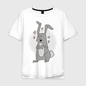 Мужская футболка хлопок Oversize с принтом Bunny в Тюмени, 100% хлопок | свободный крой, круглый ворот, “спинка” длиннее передней части | 14 feb | 14 февраля | влюбленным | день святого валентина | зайчик | заяц | любовь | парные