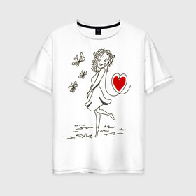 Женская футболка хлопок Oversize с принтом Player woman в Тюмени, 100% хлопок | свободный крой, круглый ворот, спущенный рукав, длина до линии бедер
 | 14 feb | 14 февраля | влюбленным | девушка | день святого валентина | любовь | парные | плеер