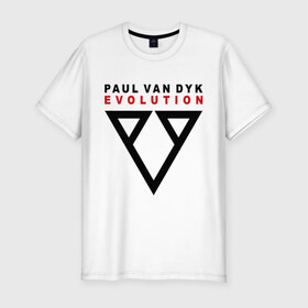 Мужская футболка премиум с принтом Paul Van Dyk - evolution в Тюмени, 92% хлопок, 8% лайкра | приталенный силуэт, круглый вырез ворота, длина до линии бедра, короткий рукав | Тематика изображения на принте: 