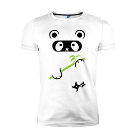 Мужская футболка премиум с принтом Panda ninja в Тюмени, 92% хлопок, 8% лайкра | приталенный силуэт, круглый вырез ворота, длина до линии бедра, короткий рукав | panda | бамбуковая панда | панда ниндзя