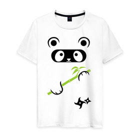 Мужская футболка хлопок с принтом Panda ninja в Тюмени, 100% хлопок | прямой крой, круглый вырез горловины, длина до линии бедер, слегка спущенное плечо. | panda | бамбуковая панда | панда ниндзя