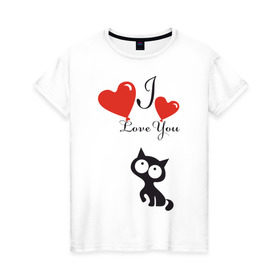 Женская футболка хлопок с принтом Люблю котёнка в Тюмени, 100% хлопок | прямой крой, круглый вырез горловины, длина до линии бедер, слегка спущенное плечо | 