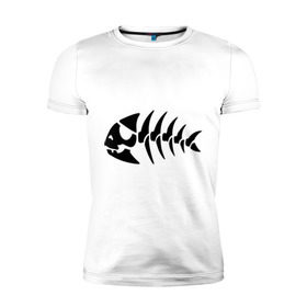 Мужская футболка премиум с принтом Рыба-пират в Тюмени, 92% хлопок, 8% лайкра | приталенный силуэт, круглый вырез ворота, длина до линии бедра, короткий рукав | Тематика изображения на принте: скелет