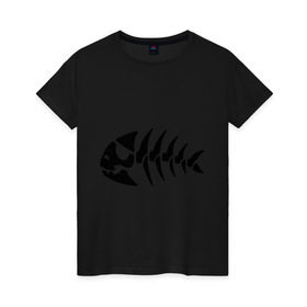 Женская футболка хлопок с принтом Рыба-пират в Тюмени, 100% хлопок | прямой крой, круглый вырез горловины, длина до линии бедер, слегка спущенное плечо | скелет