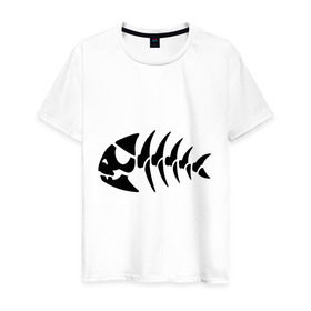 Мужская футболка хлопок с принтом Рыба-пират в Тюмени, 100% хлопок | прямой крой, круглый вырез горловины, длина до линии бедер, слегка спущенное плечо. | скелет