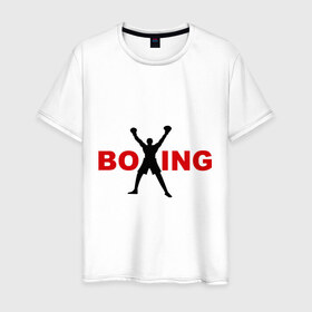 Мужская футболка хлопок с принтом Boxing! в Тюмени, 100% хлопок | прямой крой, круглый вырез горловины, длина до линии бедер, слегка спущенное плечо. | бокс | боксер | боксировать | перчатки | спорт | спортсмен