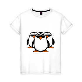 Женская футболка хлопок с принтом Банда пингвинов в Тюмени, 100% хлопок | прямой крой, круглый вырез горловины, длина до линии бедер, слегка спущенное плечо | в очках | животные | звери | пингвины