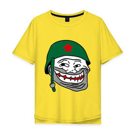 Мужская футболка хлопок Oversize с принтом Троллфэйс в шлеме в Тюмени, 100% хлопок | свободный крой, круглый ворот, “спинка” длиннее передней части | 23 февраля | troll face | trollface | день защитника отечества | интернет мемы | интернет приколы | мемы | мужской праздник | подарок на 23 февраля | приколы | трол фейс | трольфейс