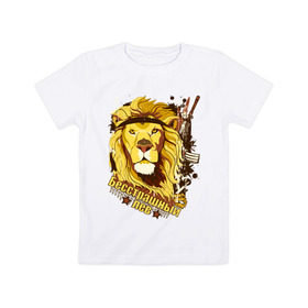 Детская футболка хлопок с принтом Fearless lion в Тюмени, 100% хлопок | круглый вырез горловины, полуприлегающий силуэт, длина до линии бедер | 23 февраля | бесстрашный лев | день защитника отечества | лев | мужской праздник | оружие | подарок на 23 февраля | принт