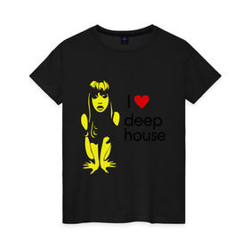 Женская футболка хлопок с принтом I love deep house в Тюмени, 100% хлопок | прямой крой, круглый вырез горловины, длина до линии бедер, слегка спущенное плечо | house | i love deep house | клубная музыка | клубные | хаус | я люблю хаус
