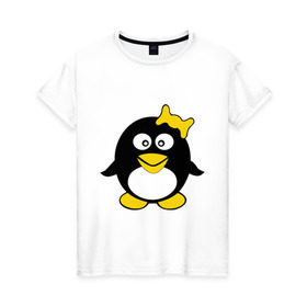 Женская футболка хлопок с принтом Пингвиночка в Тюмени, 100% хлопок | прямой крой, круглый вырез горловины, длина до линии бедер, слегка спущенное плечо | 