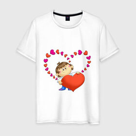 Мужская футболка хлопок с принтом Валентинка от мальчика в Тюмени, 100% хлопок | прямой крой, круглый вырез горловины, длина до линии бедер, слегка спущенное плечо. | 14 февраля | валентика | влюбленные | влюбленным | день святого валентина | любовь | мальчик | сердца