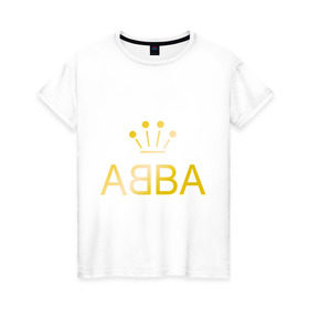 Женская футболка хлопок с принтом ABBA золото в Тюмени, 100% хлопок | прямой крой, круглый вырез горловины, длина до линии бедер, слегка спущенное плечо | abba | абба | музыка